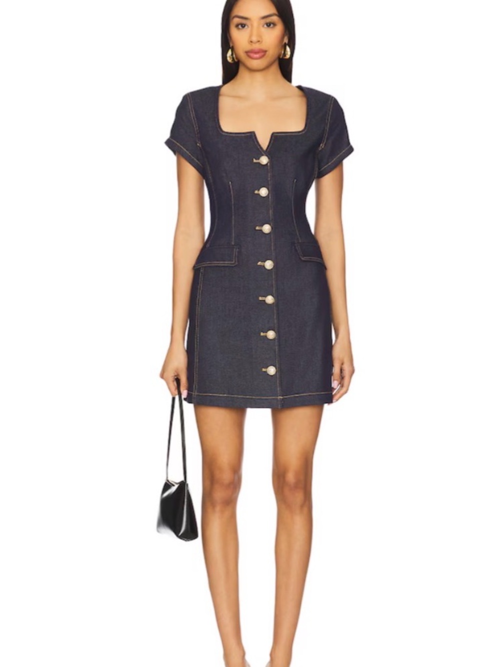 Generation Love Dark Indigo Denim Mini Dress with Contrast Stitching